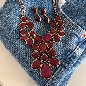 Violet Statement Necklace with Matching Earrings